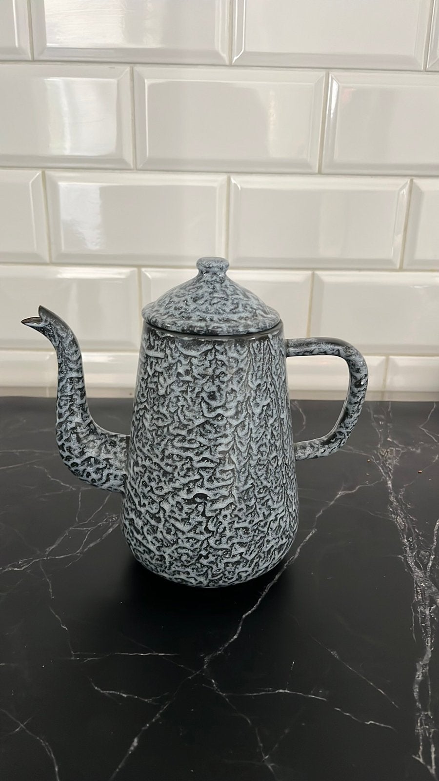 Koffiepot grijs gewolkt emaille, Ophalen of Verzenden