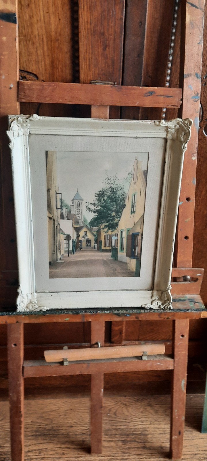 Schilderij, Dorp Velsen,oud Velsen,Hoofdbuurtstraat., Antiek en Kunst, Kunst | Schilderijen | Klassiek, Realistisch, Ophalen of Verzenden