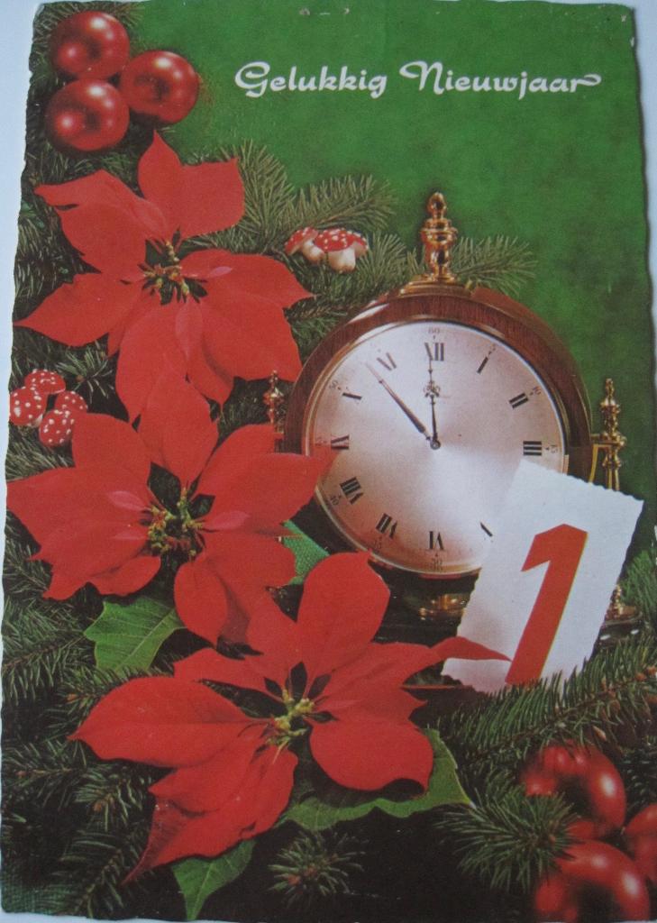 Gelukkig Nieuwjaar - klok en kerstster, Verzenden, 1960 tot 1980, Gelopen, Overige thema's