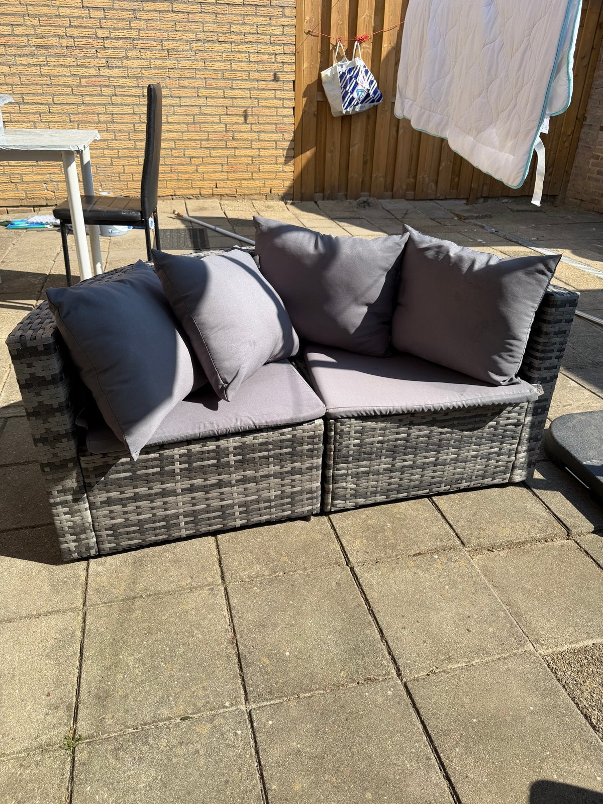 Compacte Wicker Loungeset met Kussens, 2 zitplaatsen, Gebruikt, Ophalen of Verzenden, Loungeset
