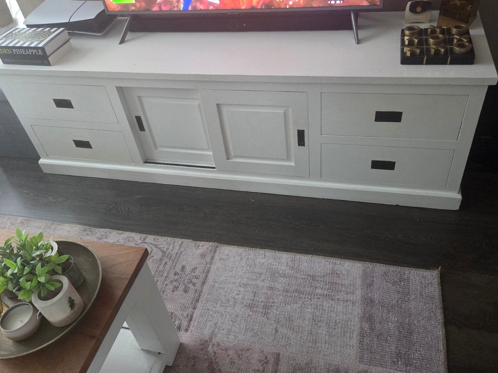 Wit TV-meubel met opbergruimte - 185x50x55 cm, Ophalen, Gebruikt, 150 tot 200 cm, 50 tot 75 cm