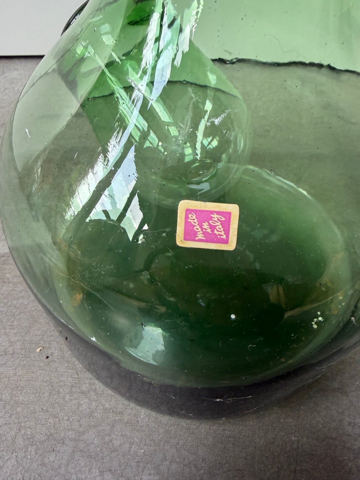 Vintage Groene Glazen Karaf met Zijopening - Made in Italy, Ophalen of Verzenden