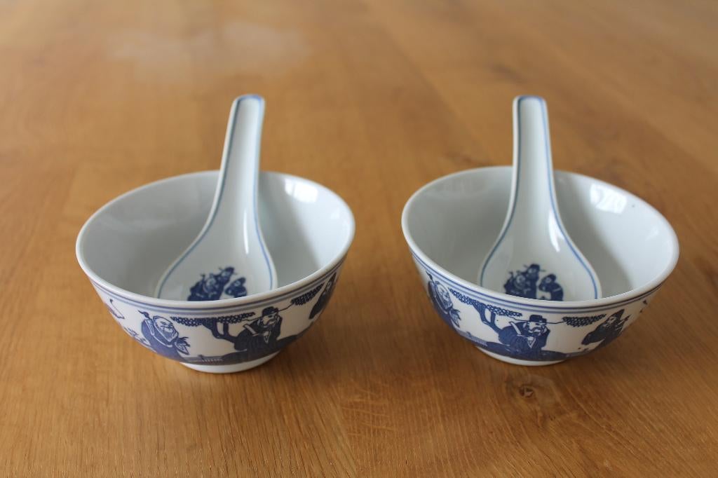 Chinese soepkommen, rijstkommen + lepels, Oosters porselein, Ophalen of Verzenden, Zo goed als nieuw, Kom(men), Overige stijlen