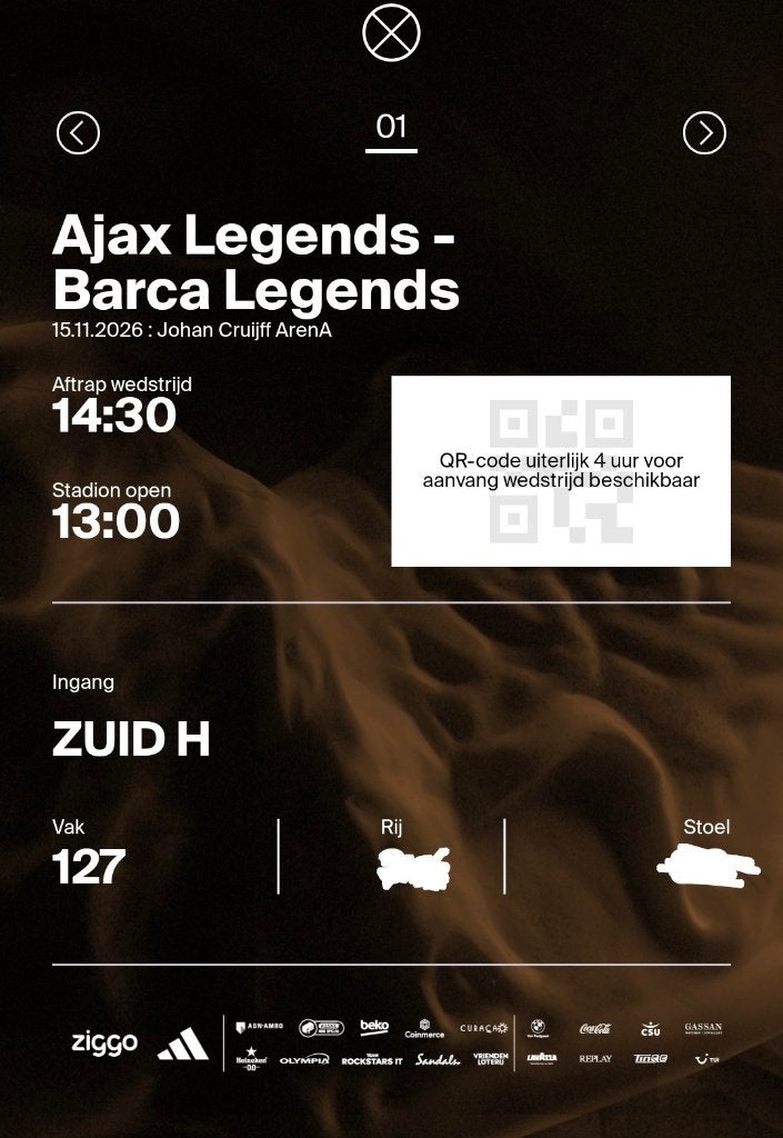 1x kaart Ajax Legends - Barca Legends F side, Losse kaart, Eén persoon, November