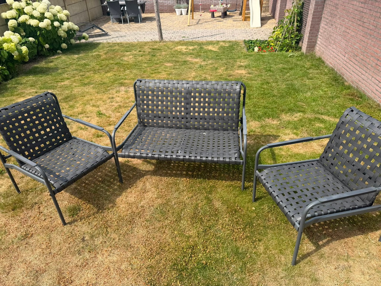 Tuinset antraciet, Tuin en Terras, Ophalen, 4 zitplaatsen, Kunststof, Gebruikt