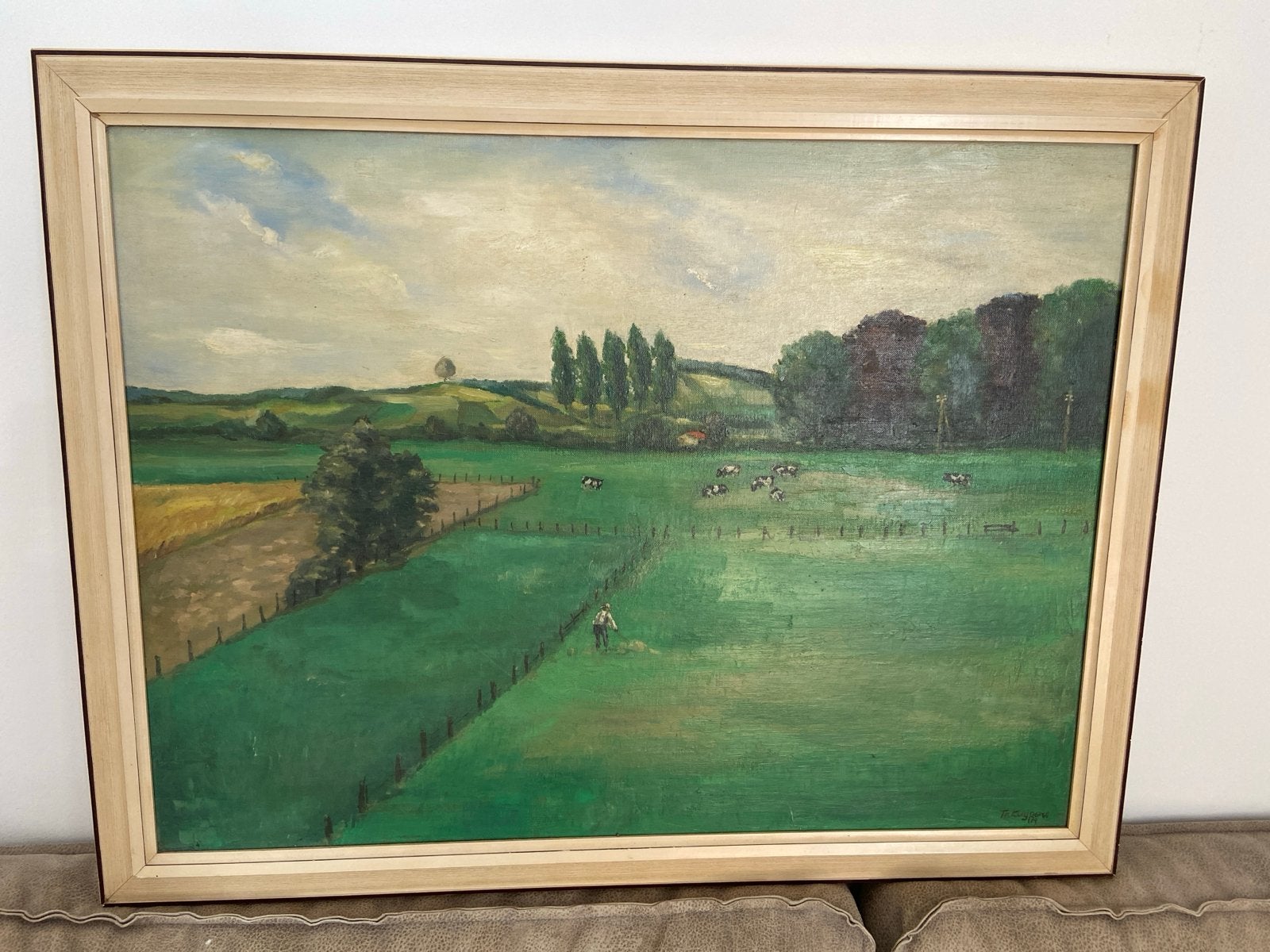 Landschap met koeien en boer - Theo Kuijpers 1974, Ophalen, Doek, Realistisch, Gedateerd