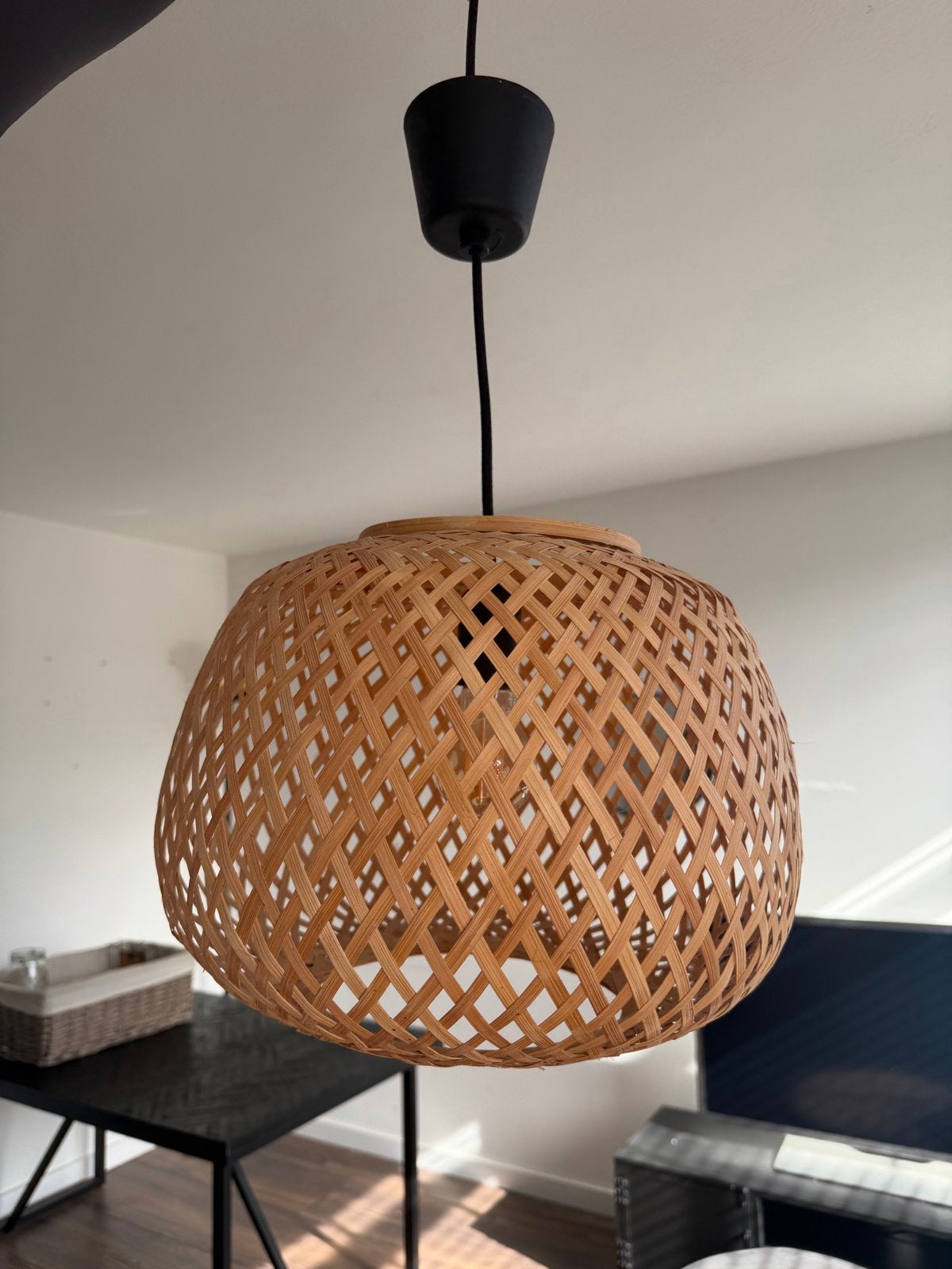 Rotan hanglamp - Natuurlijke sfeer voor elke kamer, Ophalen, Zo goed als nieuw, Natuurlijk materiaal, E27 (groot)
