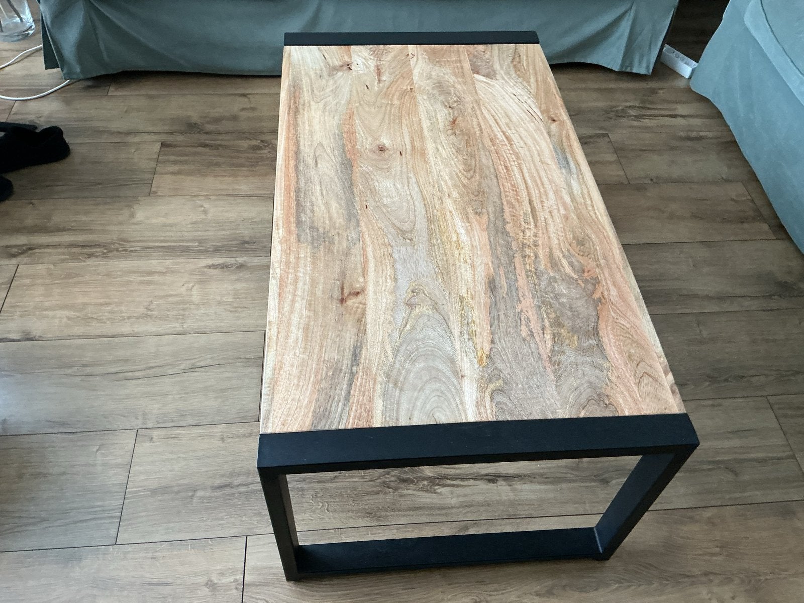 Salontafel mangohout met metalen onderstel, Ophalen, Gebruikt, 100 tot 150 cm, 50 tot 100 cm