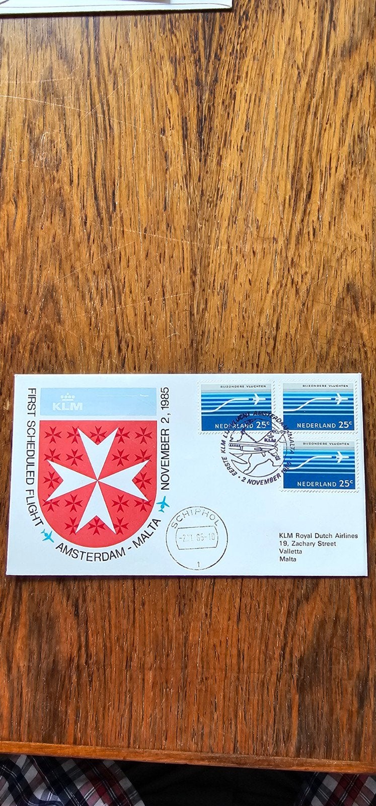 KLM Eerste Vlucht Amsterdam-Malta Envelop 1985, Verzamelen, Verzenden, 1980 tot heden