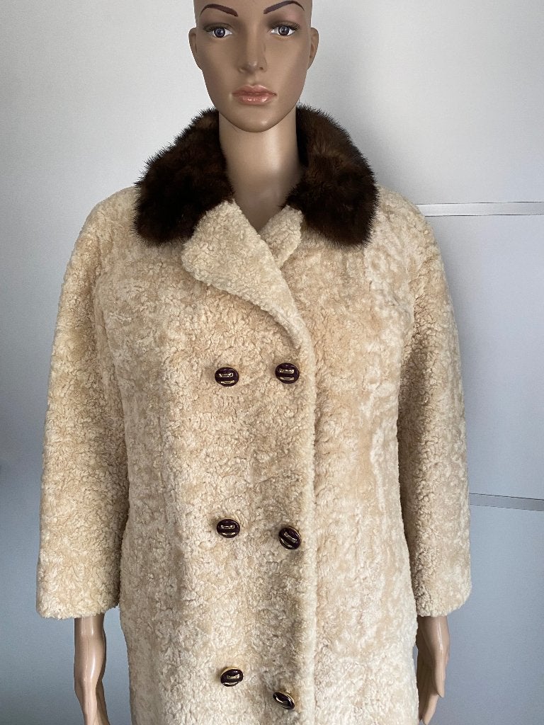K296 Vintage lange echte bontjas maat 40=M/L winterjas jas, Kleding | Dames, Maat 38/40 (M), Beige, Knoblauch, Ophalen of Verzenden