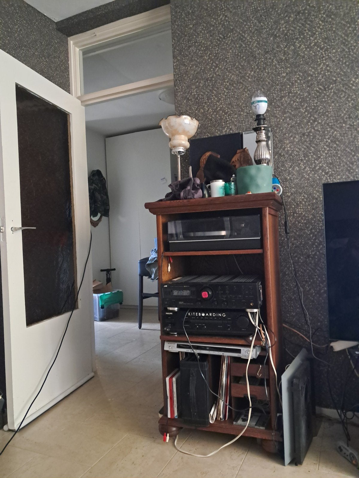 Eikenhouten platen speler kast klep  uitschuifbaar, Ophalen of Verzenden