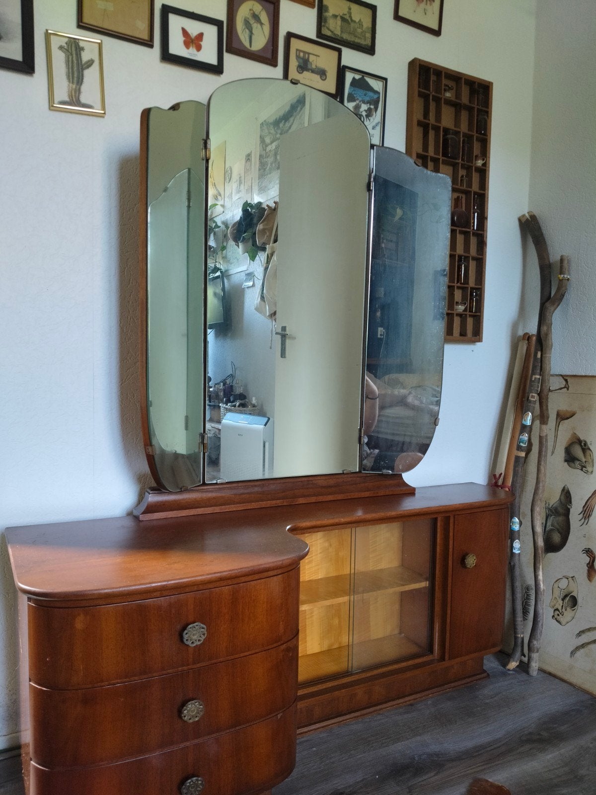 Vintage Art Deco Dressoir met Spiegel, Ophalen