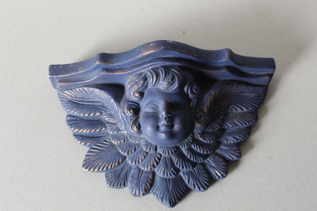 Vintage Gipsen Muurhanger Engel Cherubijn Blauw, Antiek en Kunst, Ophalen of Verzenden