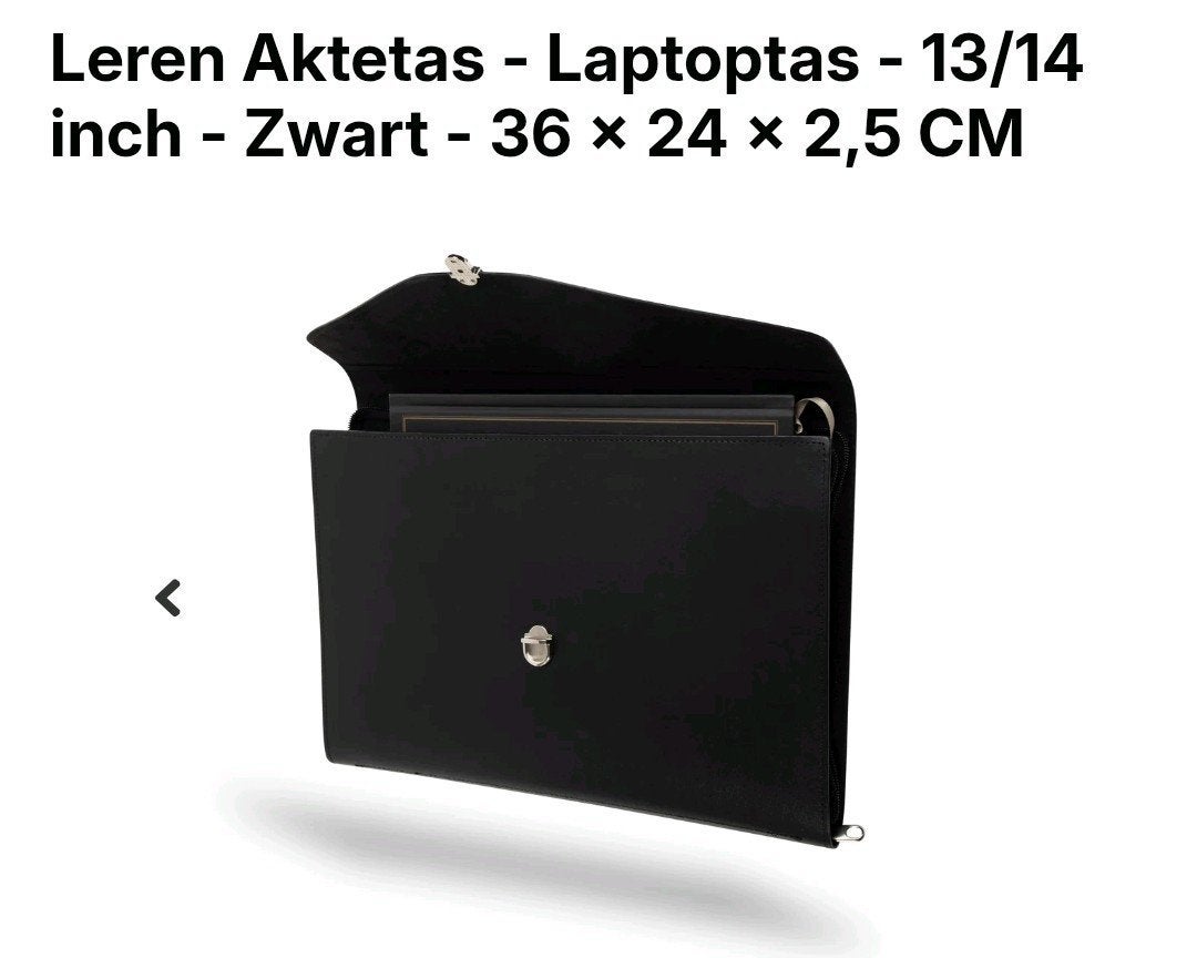 Leren Aktetas / Laptoptas 13/14 inch - Zwart, Computers en Software, Laptoptassen, Handvat, Nieuw, Aktetas, Ophalen of Verzenden