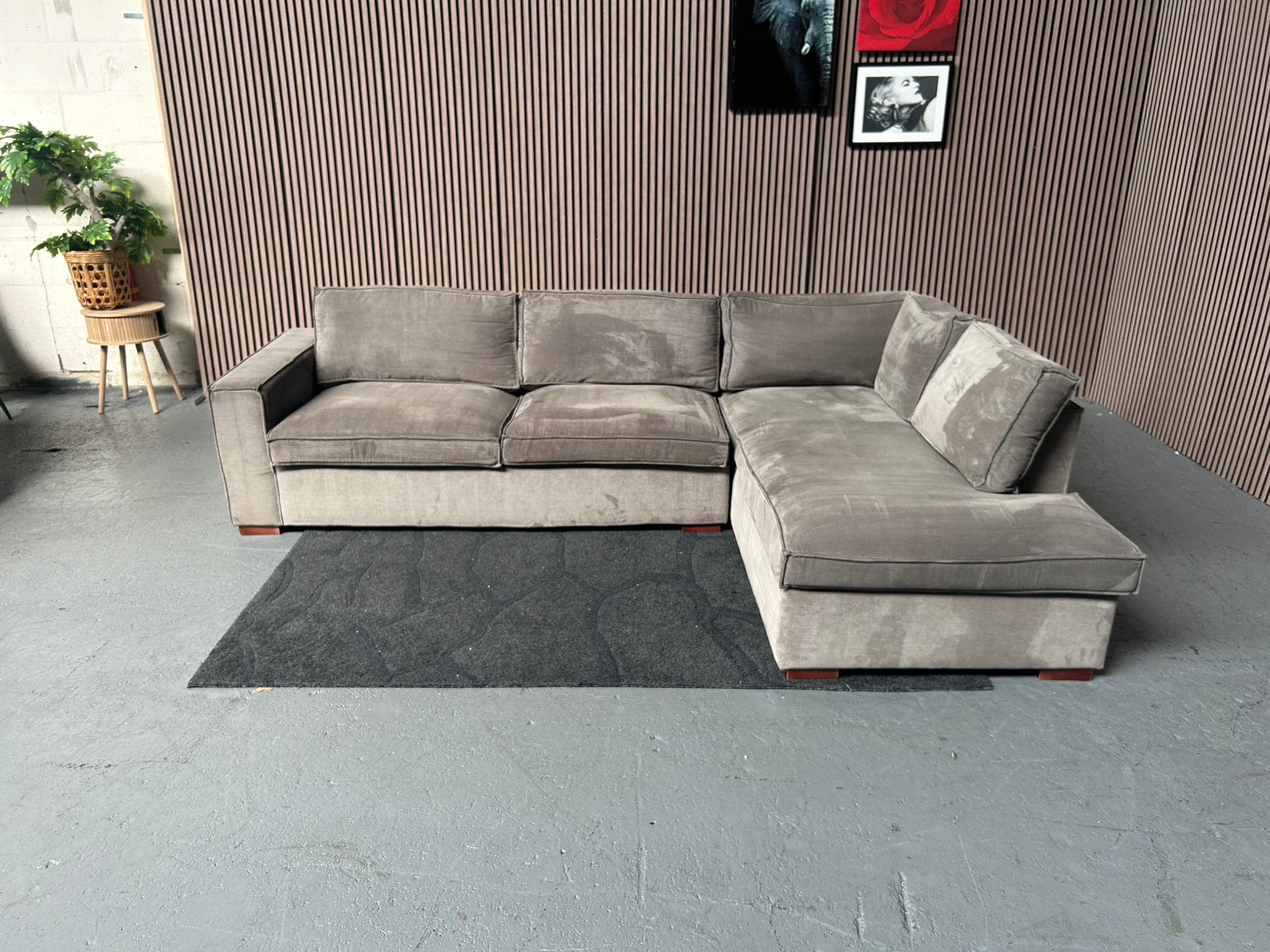 GRATIS LEVERING GRIJZE RIBSTOF HOEKBANK 285X200 GEREINIGD