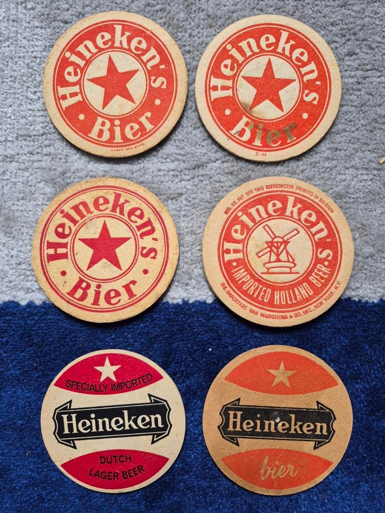 6 Zeer Oude Heineken Bierviltjes -  oa export, Ophalen of Verzenden