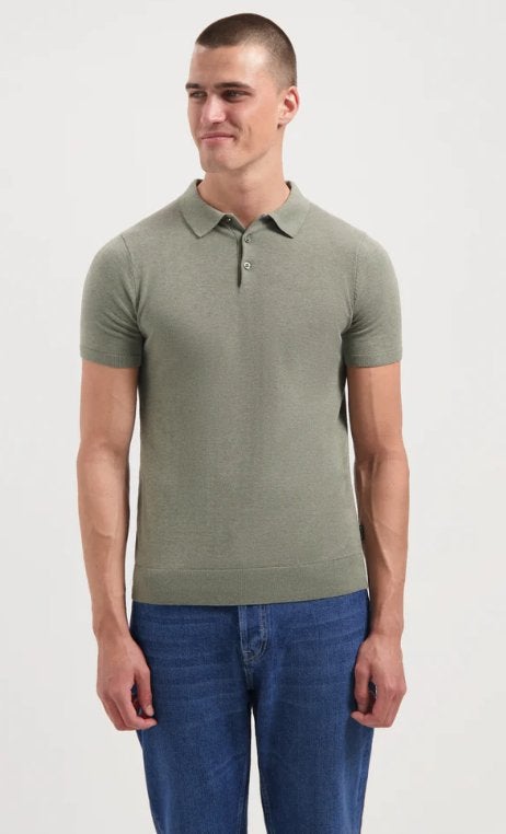 Gave SAINT STEVE fijngebreide polo maat S groen/grijs., Kleding | Heren, Verzenden, Zo goed als nieuw, Saint Steve, Groen