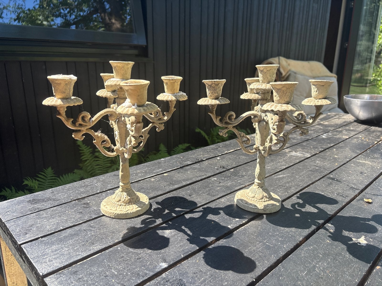 Set van 2 vintage Kandelaars (geëmailleerd), Antiek en Kunst, Ophalen, Overige materialen