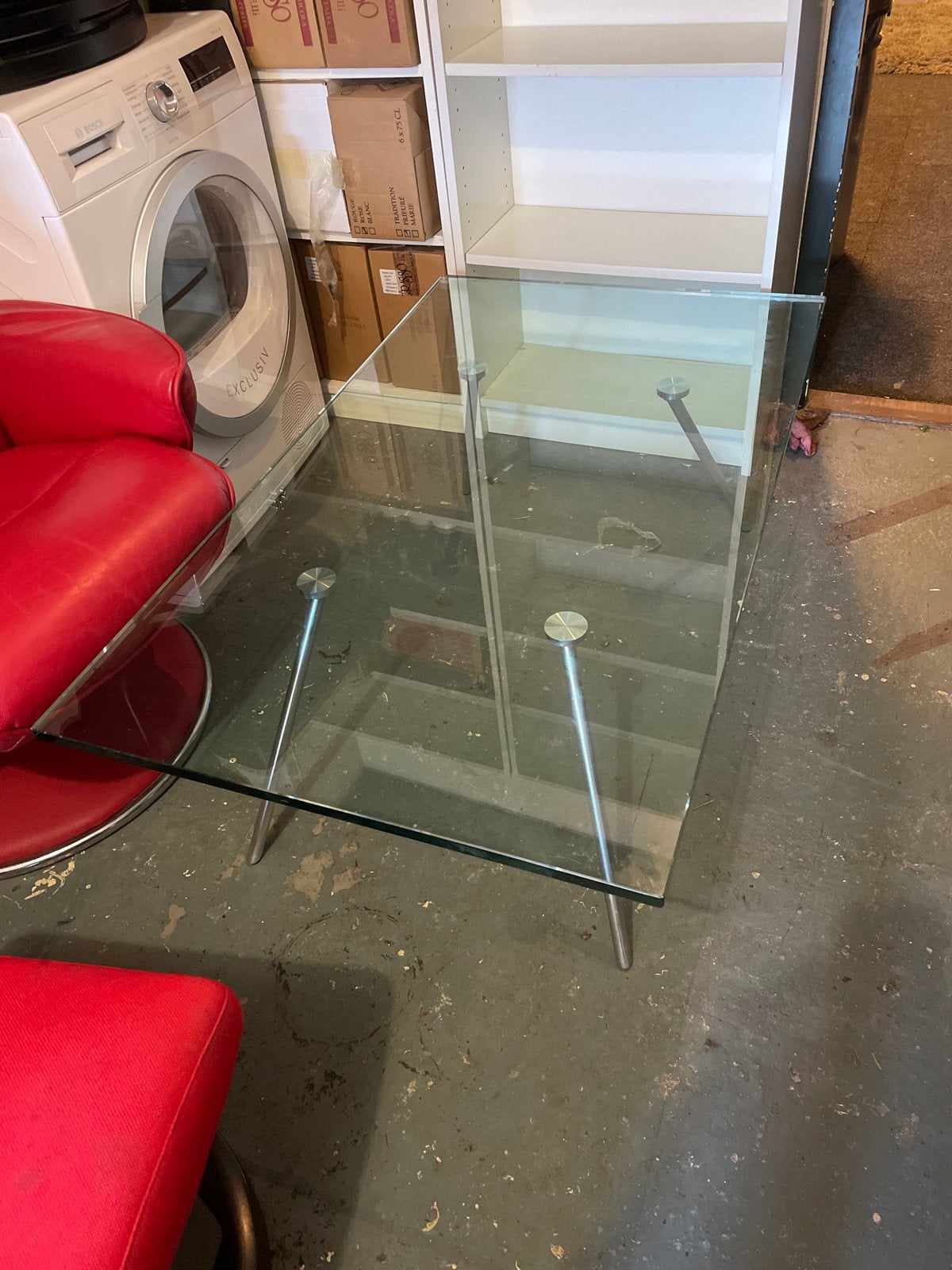 Glazen salontafel met metalen poten (120x70 cm), Huis en Inrichting, Tafels | Salontafels, Ophalen, Gebruikt, 100 tot 150 cm, 50 tot 100 cm