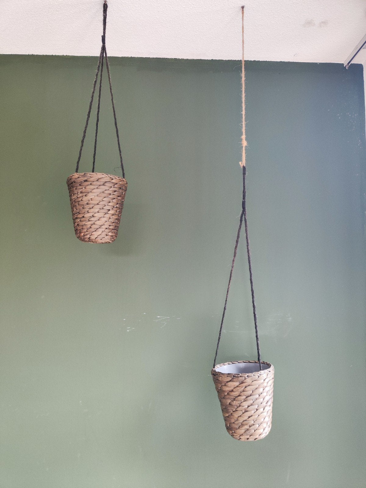 Set van 2 rieten hangpotten voor planten, Overige materialen, Minder dan 30 cm, Minder dan 60 cm, Rond