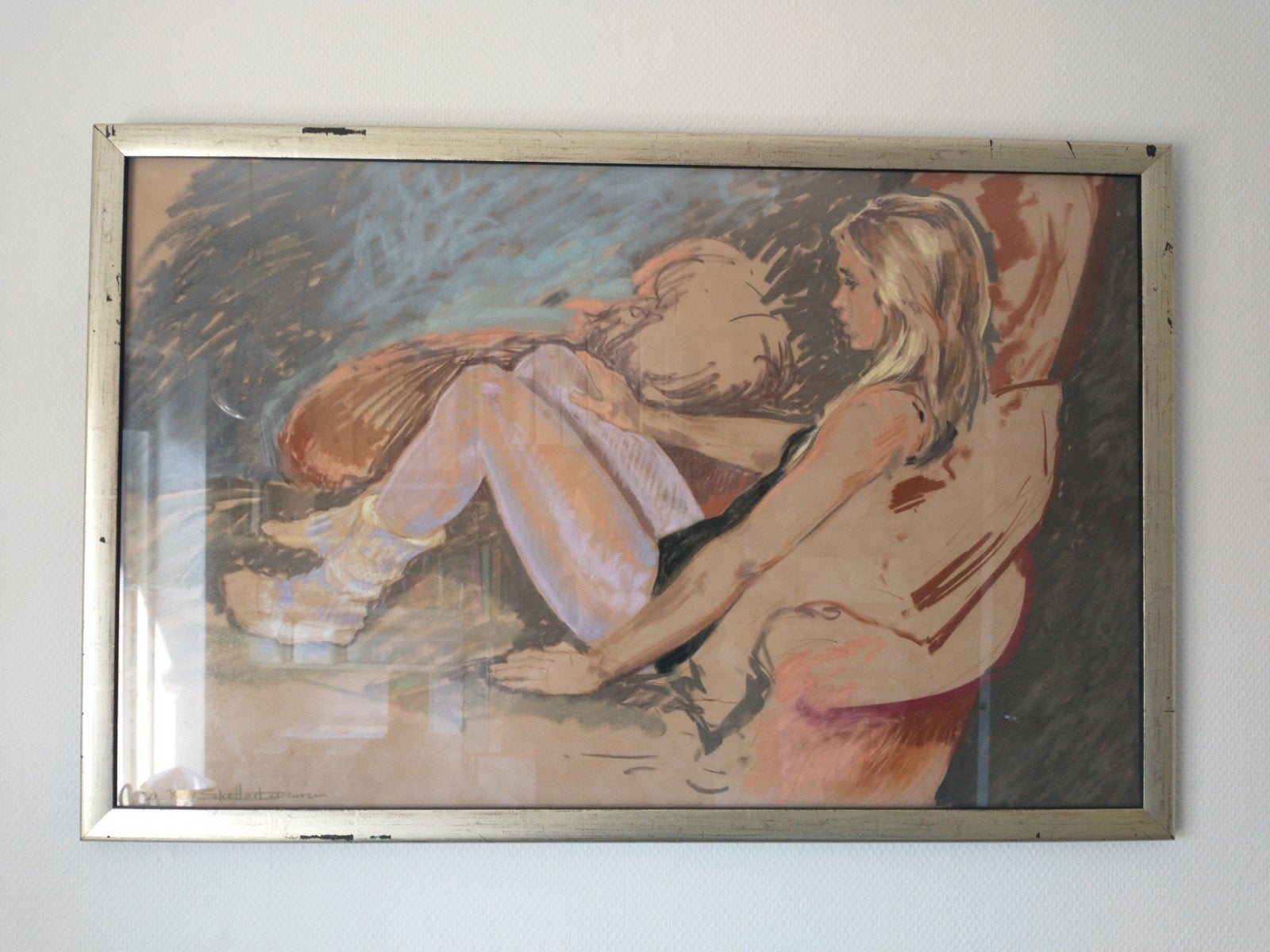 3 Krijttekeningen van Riky Schellart van Deurzen, Ophalen, Krijttekening, Achter glas
