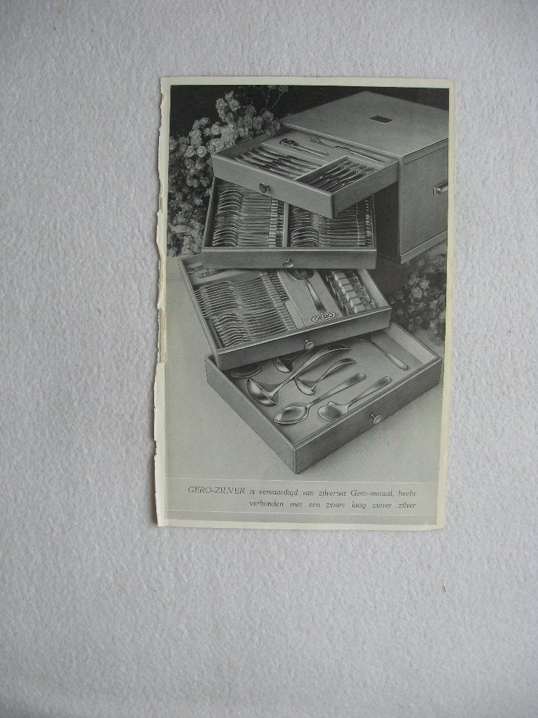 Oude zwartwit reclame voor een GERO-ZILVER bestekcassette, Verzenden, Gebruikt, Overige typen