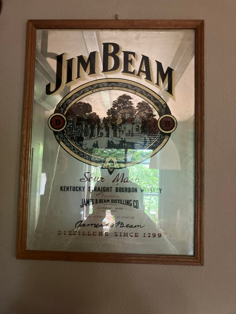 Vintage Jim Beam spiegel - Kentucky Straight Bourbon, Ophalen, Rechthoekig, 50 tot 100 cm, 100 tot 150 cm