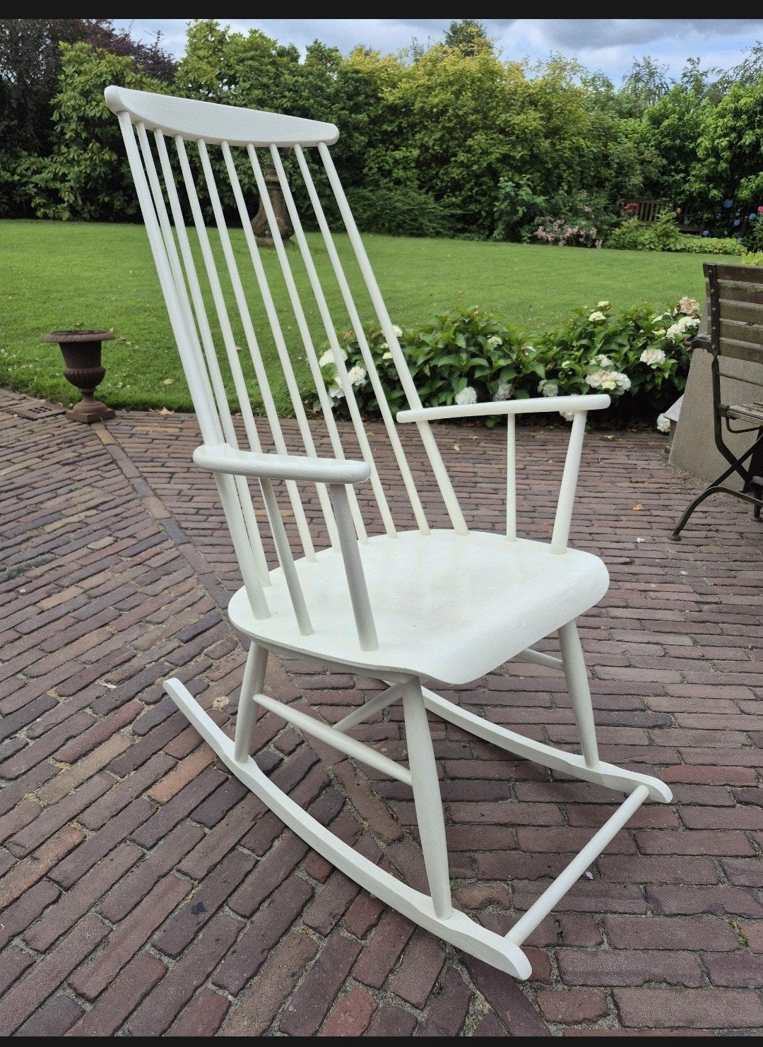 Scandinavisch design spijlen Schommelstoel - Jaren 60 Wit, Ophalen of Verzenden