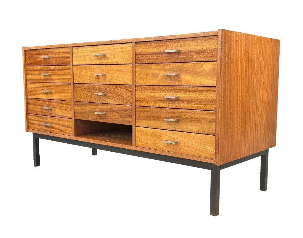 Vintage XL ladekast dressoir jaren 60 teak fineer