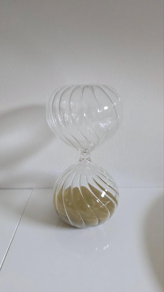 Zandloper met (oker)geel zand 15 cm, Ophalen, Zo goed als nieuw, Glas