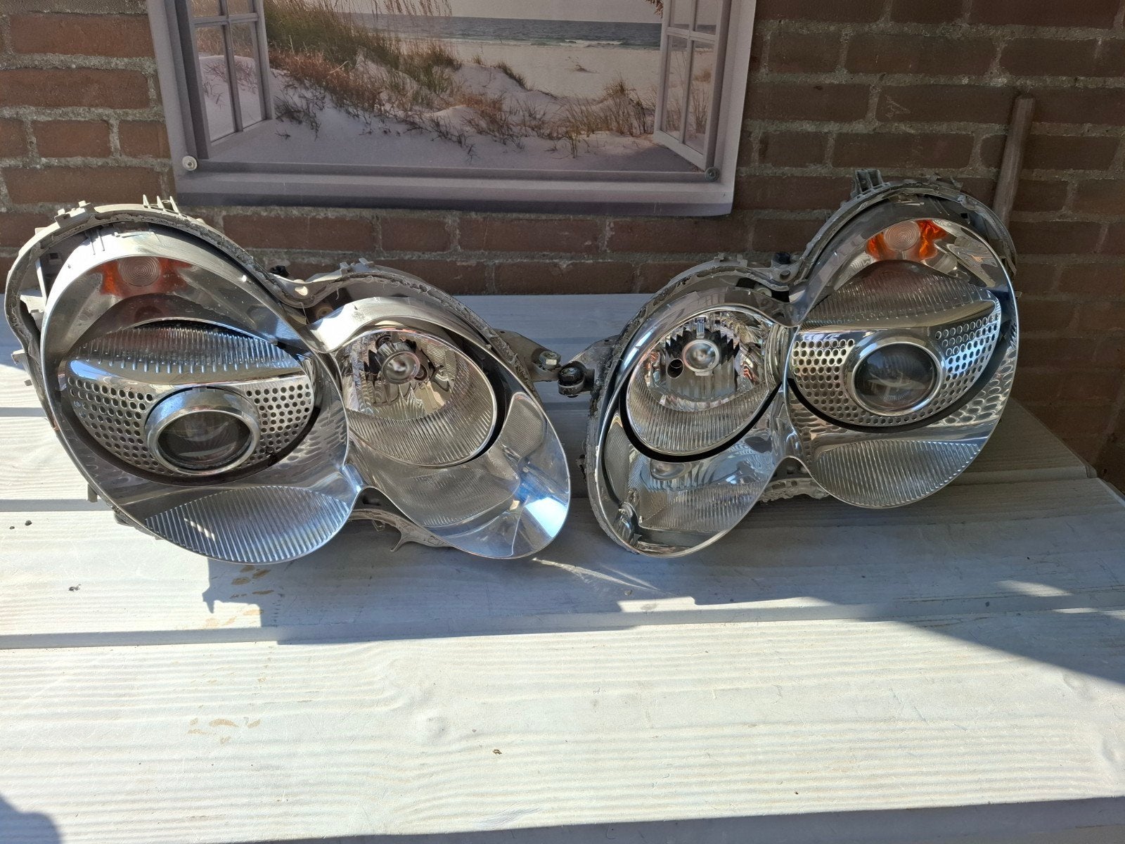 4 koplampen Mercedes SL R230 500 SL - Zonder glas, Ophalen of Verzenden, Gebruikt, Mercedes-Benz