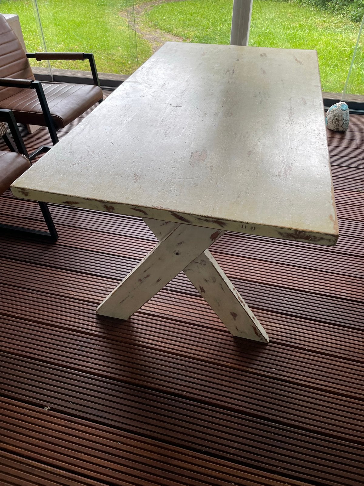 Compacte stevige houten tafel/bureau 150x80 cm., Ophalen, 50 tot 100 cm, Zo goed als nieuw, 150 tot 200 cm