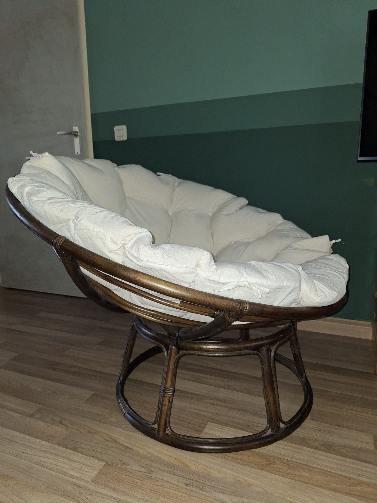 Papasan stoel met comfortabel wit kussen, rotan, bijna nieuw, Ophalen, Gebruikt, Wit, Bohemian