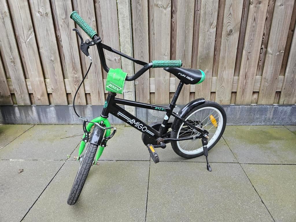 BMX Amigo 18 inch fiets - Zwart/Groen, Ophalen, Staal, Velgrem, V-brakes