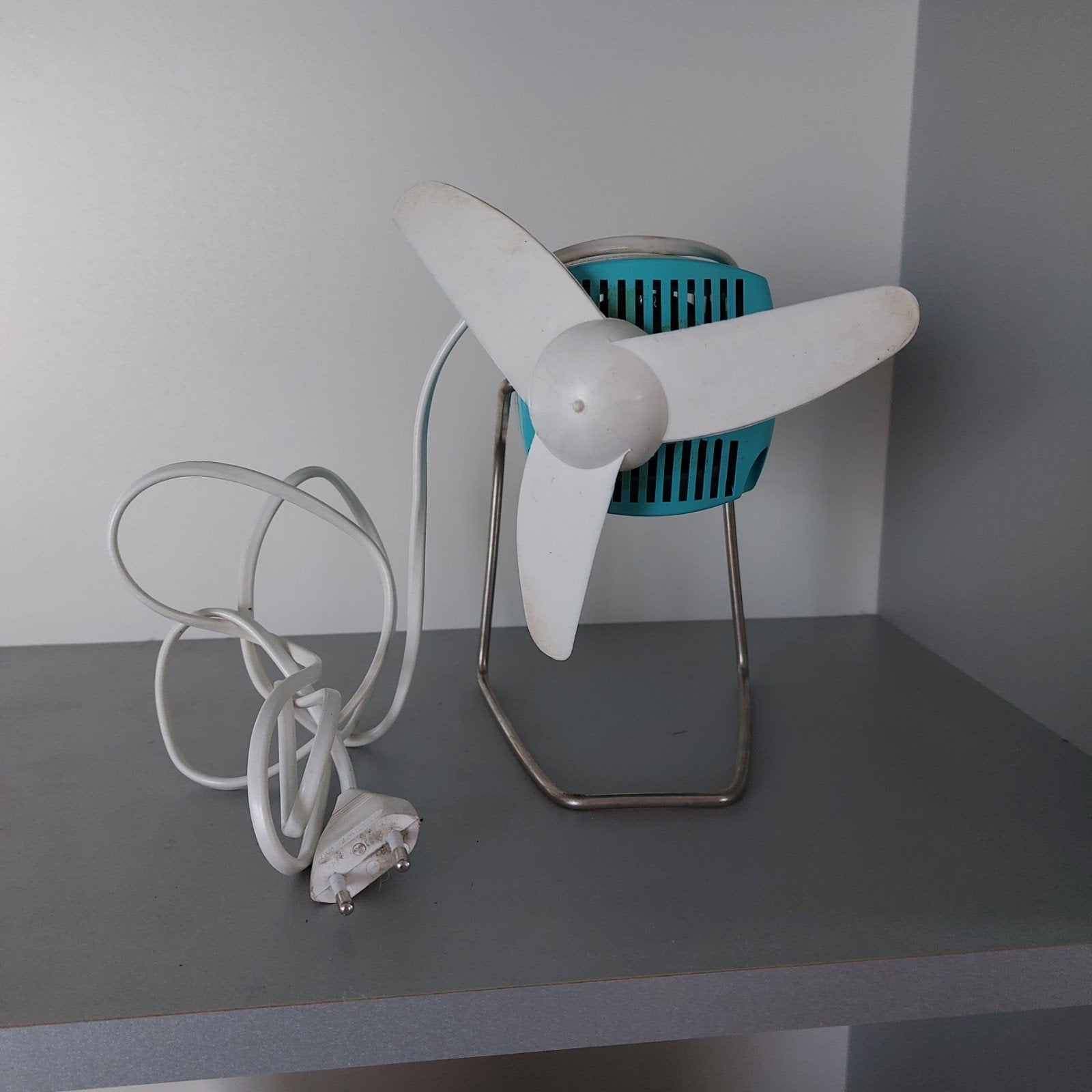 Vintage Moulinex tafelventilator - turquoise/wit, Ophalen of Verzenden