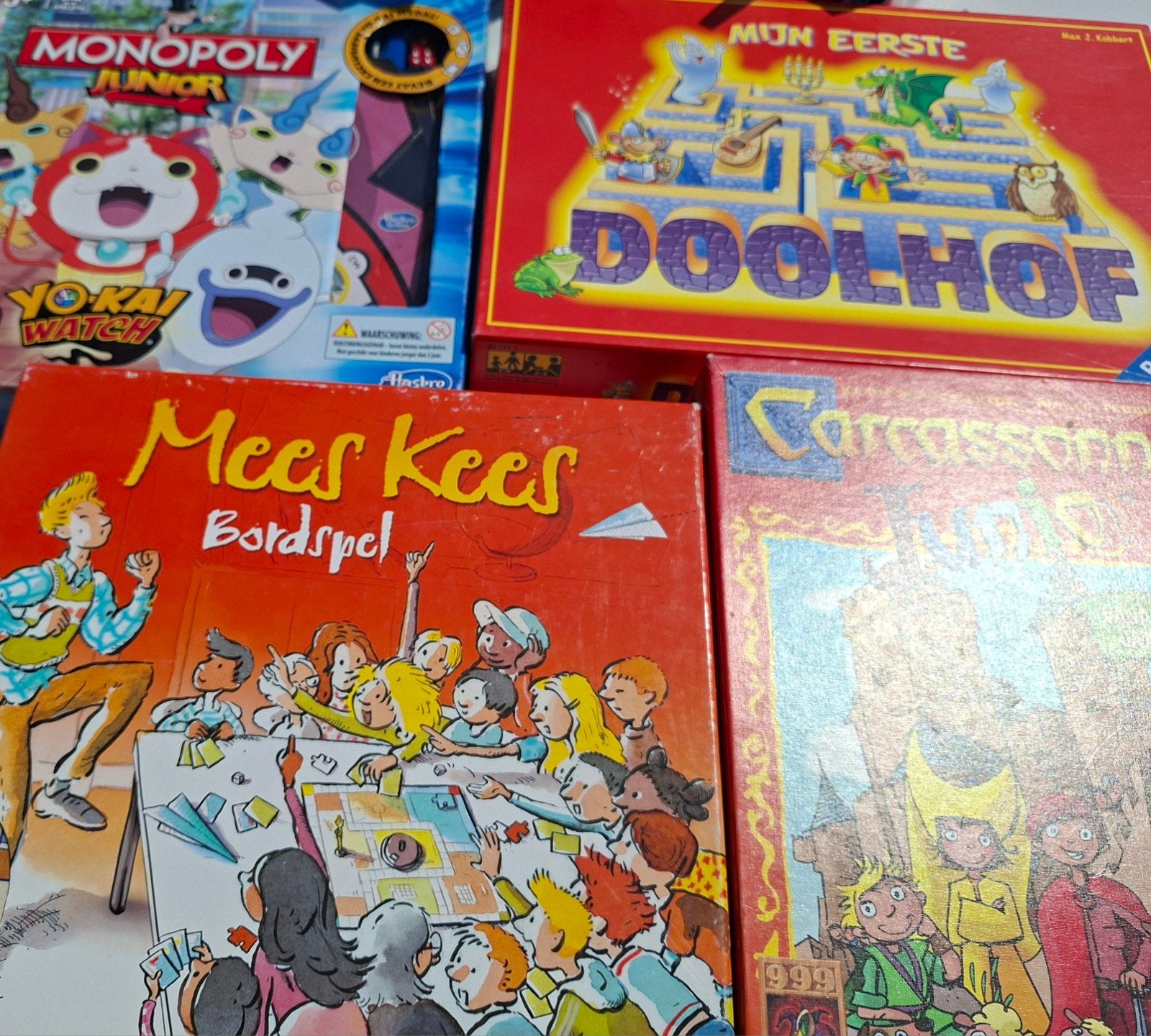 Bordspellen: Monopoly Junior, Mees Kees, Carcassonne Junior, Een of twee spelers, Ophalen of Verzenden, Gebruikt
