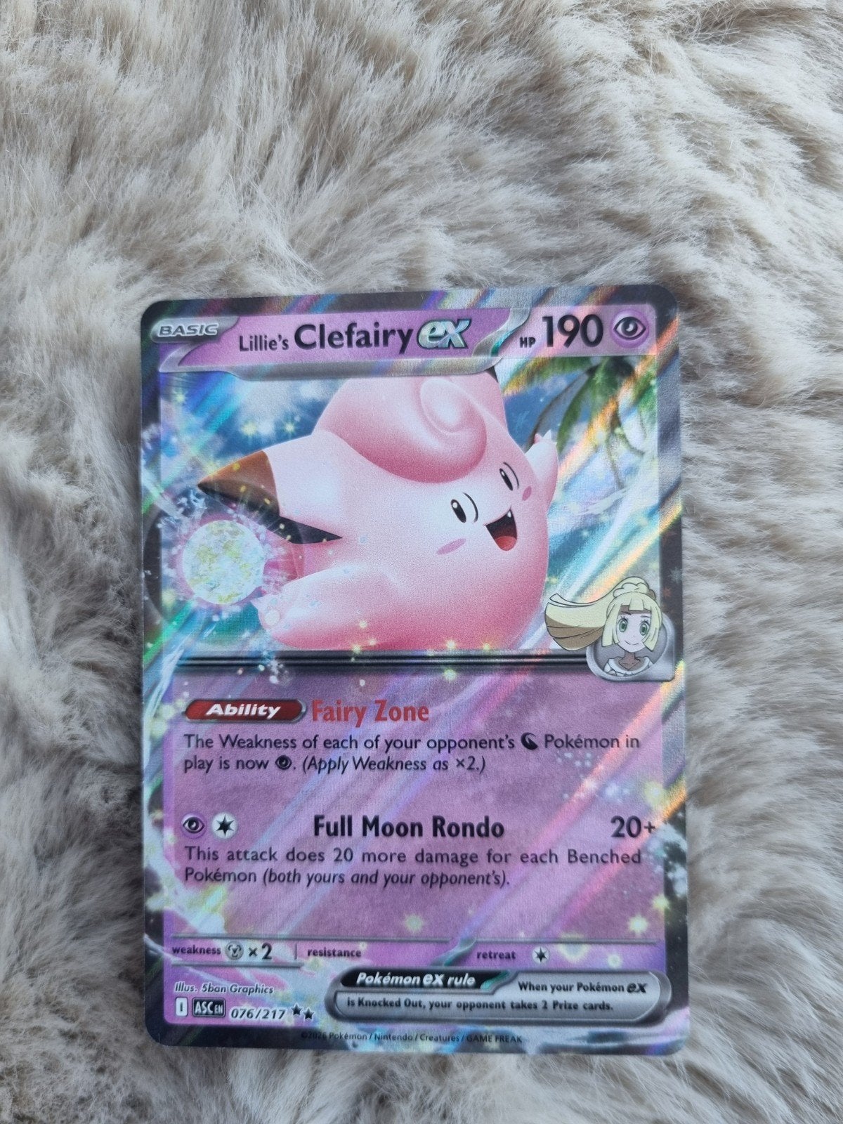 Lillie's Clefairy EX Pokémon Kaart - Zo goed als nieuw, Ophalen of Verzenden, Zo goed als nieuw, Losse kaart, Foil