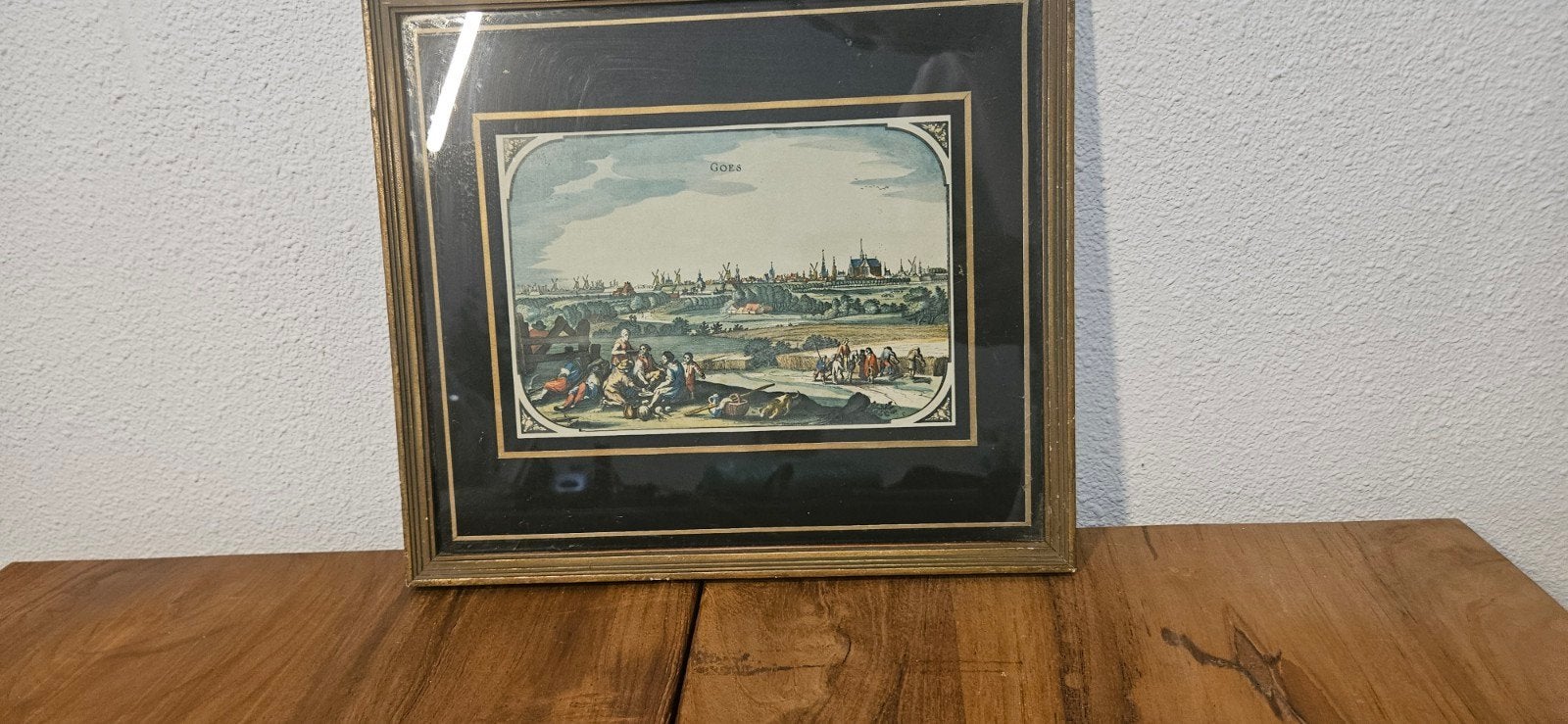 Antieke prent Goes, ingelijst (30x27cm), Antiek en Kunst, Kunst | Schilderijen | Klassiek, Ophalen of Verzenden, Ingelijst, Stads- / dorpsgezicht