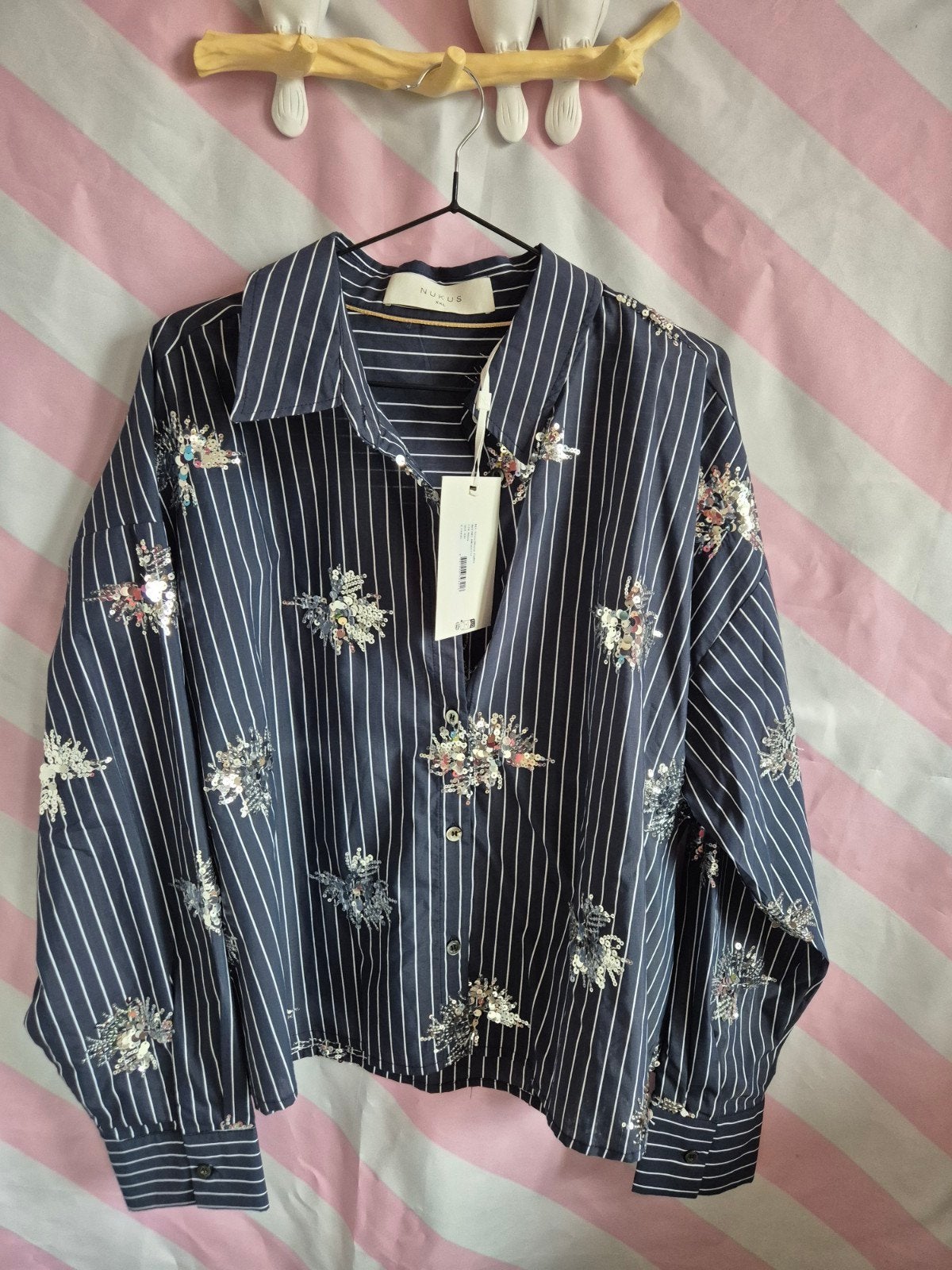 Nukus Tessa Blouse Paillet Navy XXL - Nieuw met kaartje, Blauw, Maat 46/48 (XL) of groter, Nieuw, Ophalen of Verzenden