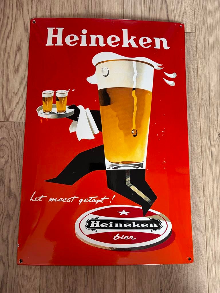 Heineken Bier Emaille Reclame Bord - “Het Meest Getapt!”, Antiek en Kunst, Ophalen