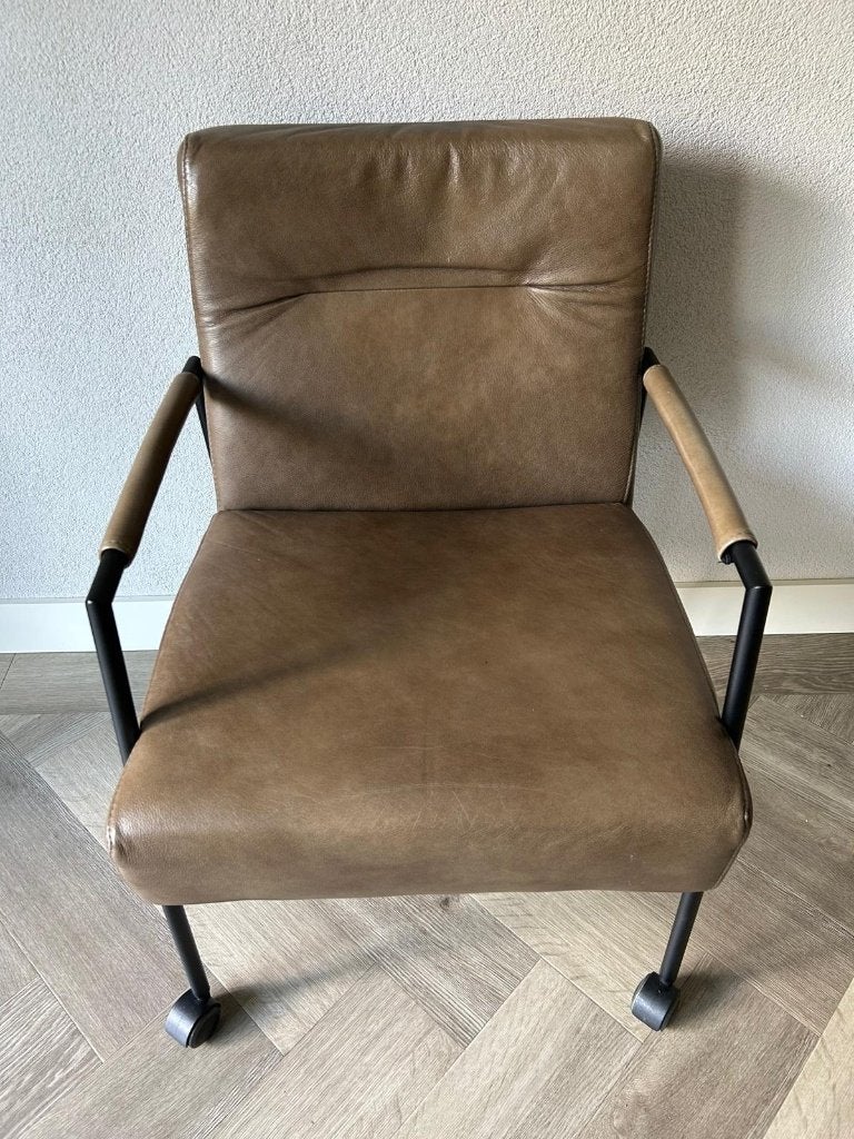 eettafelstoel, Ophalen, Gebruikt, Bruin, Leer