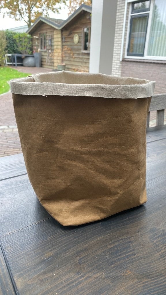 Bloempot Overpot met linnen 16x16x20 cm, Overige materialen, Rond, Ophalen of Verzenden, Binnen