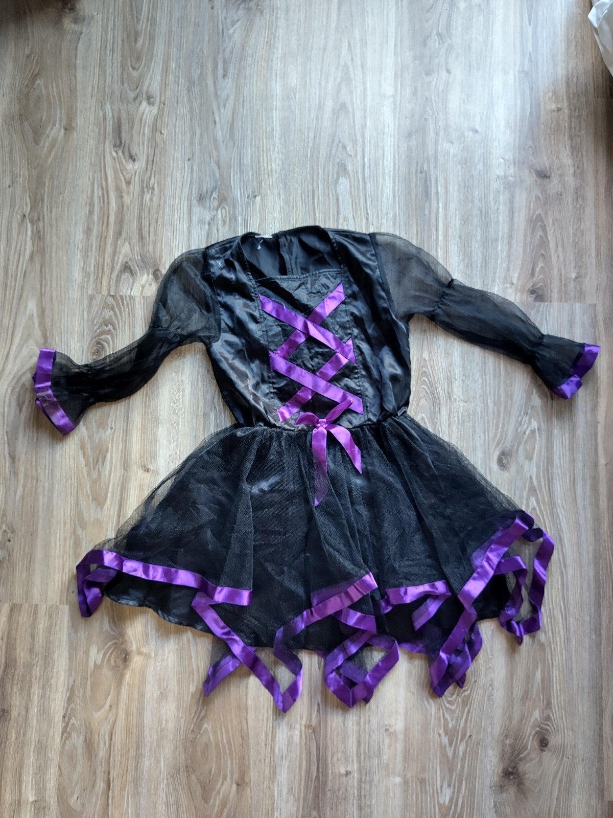Heksenjurk zwart paars voor Halloween of carnaval, Ophalen of Verzenden, Gebruikt, 122 t/m 128, Meisje