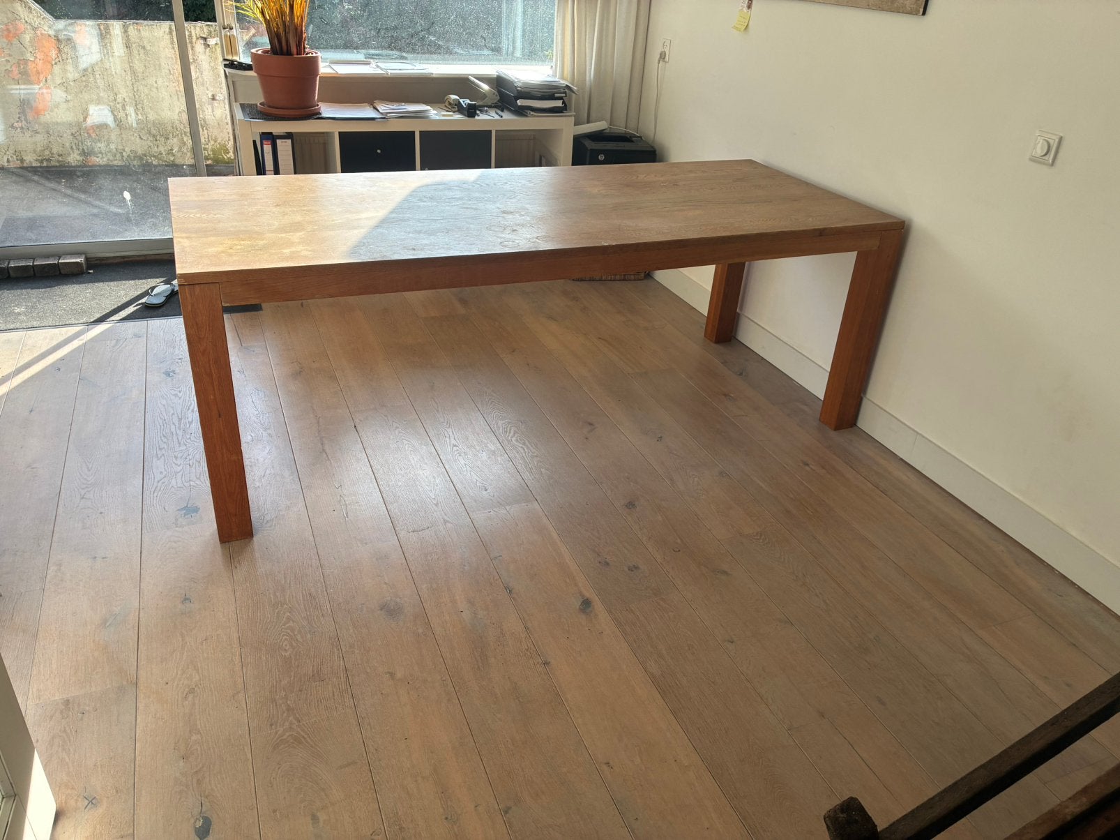 TK Eiken bureau/ tafel, massief LBH 2.20 x 0,9 x 0,79, Ophalen, 200 cm of meer, 50 tot 100 cm, Zo goed als nieuw