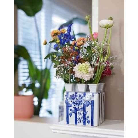 Heinen Delfts Blauw tulpenvaas vierkant, Nieuw, Ophalen of Verzenden, 20 cm, Steen/keramiek