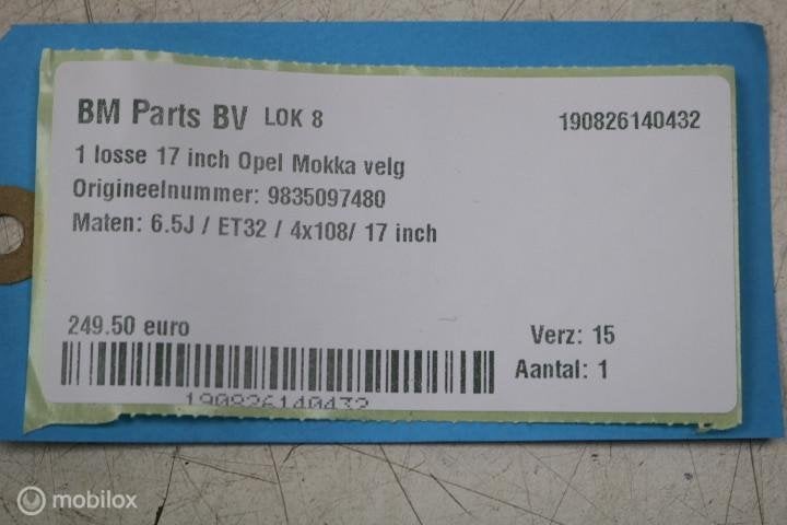 Foto 15 van ORIGINEEL! 1 losse 17 inch velg Opel Mokka! 9835097480