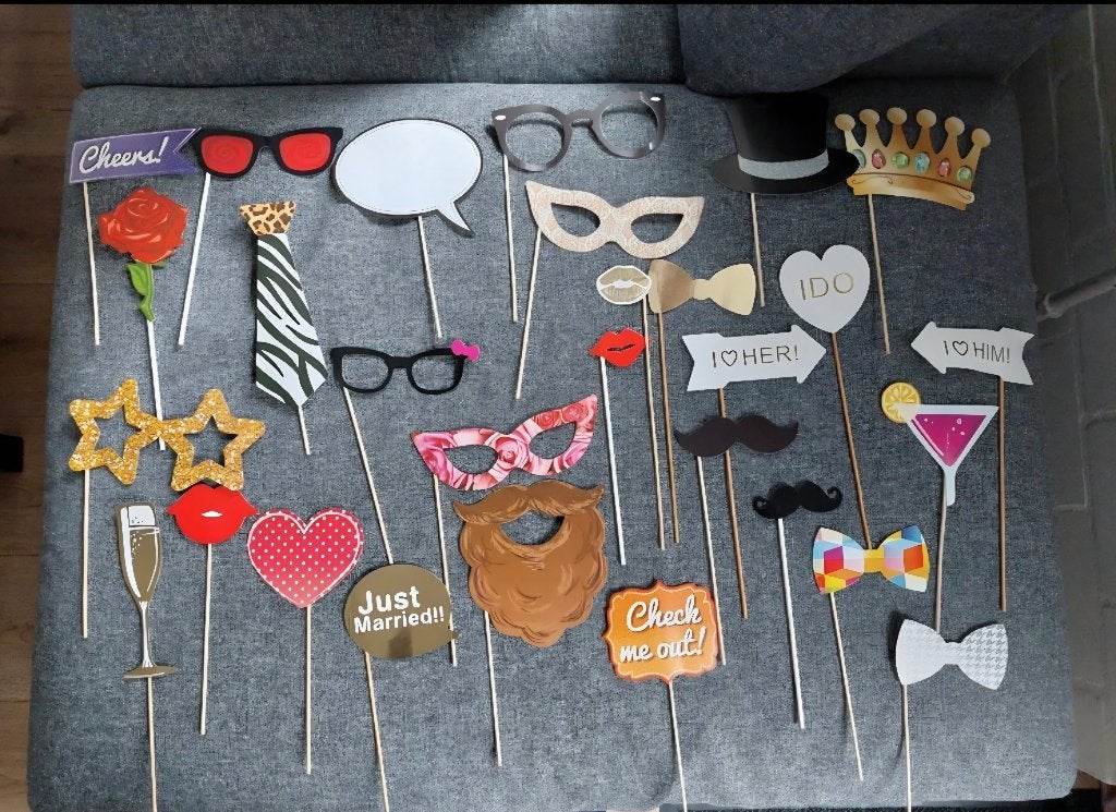 Photobooth props, Ophalen of Verzenden, Gebruikt, Versiering, Geboorte of Huwelijk