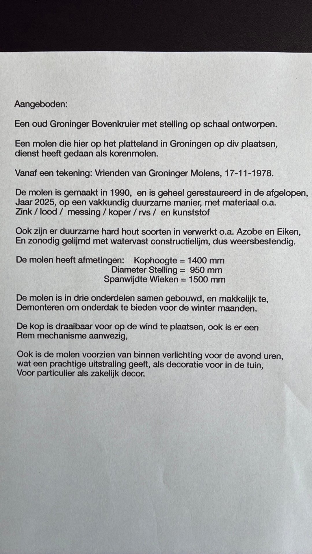 Boven kruier met stelling, Hobby en Vrije tijd, Modelbouw | Overige, Ophalen, Zo goed als nieuw, Groter dan 1:32