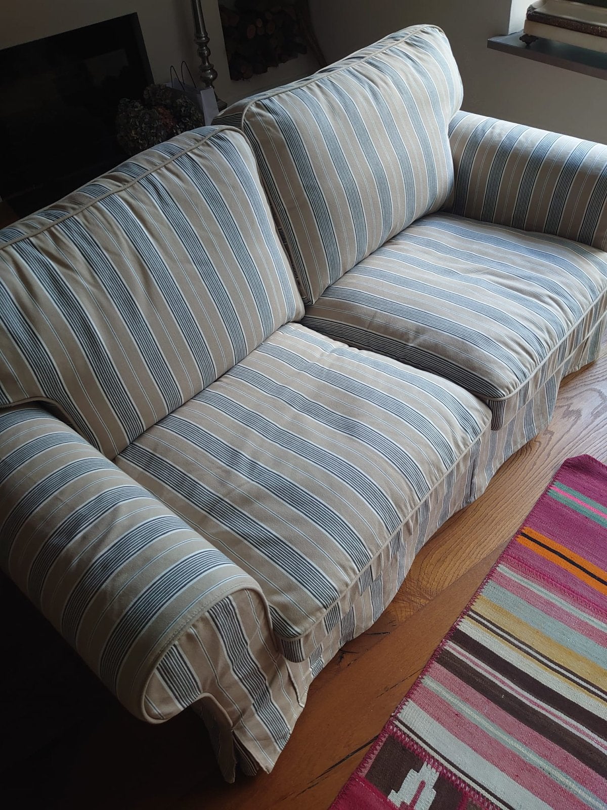 IKEA Ektorp 2-zitsbank - Karlshov beige/veelkleurig, Ophalen, 150 tot 200 cm, Tweepersoons, 75 tot 100 cm