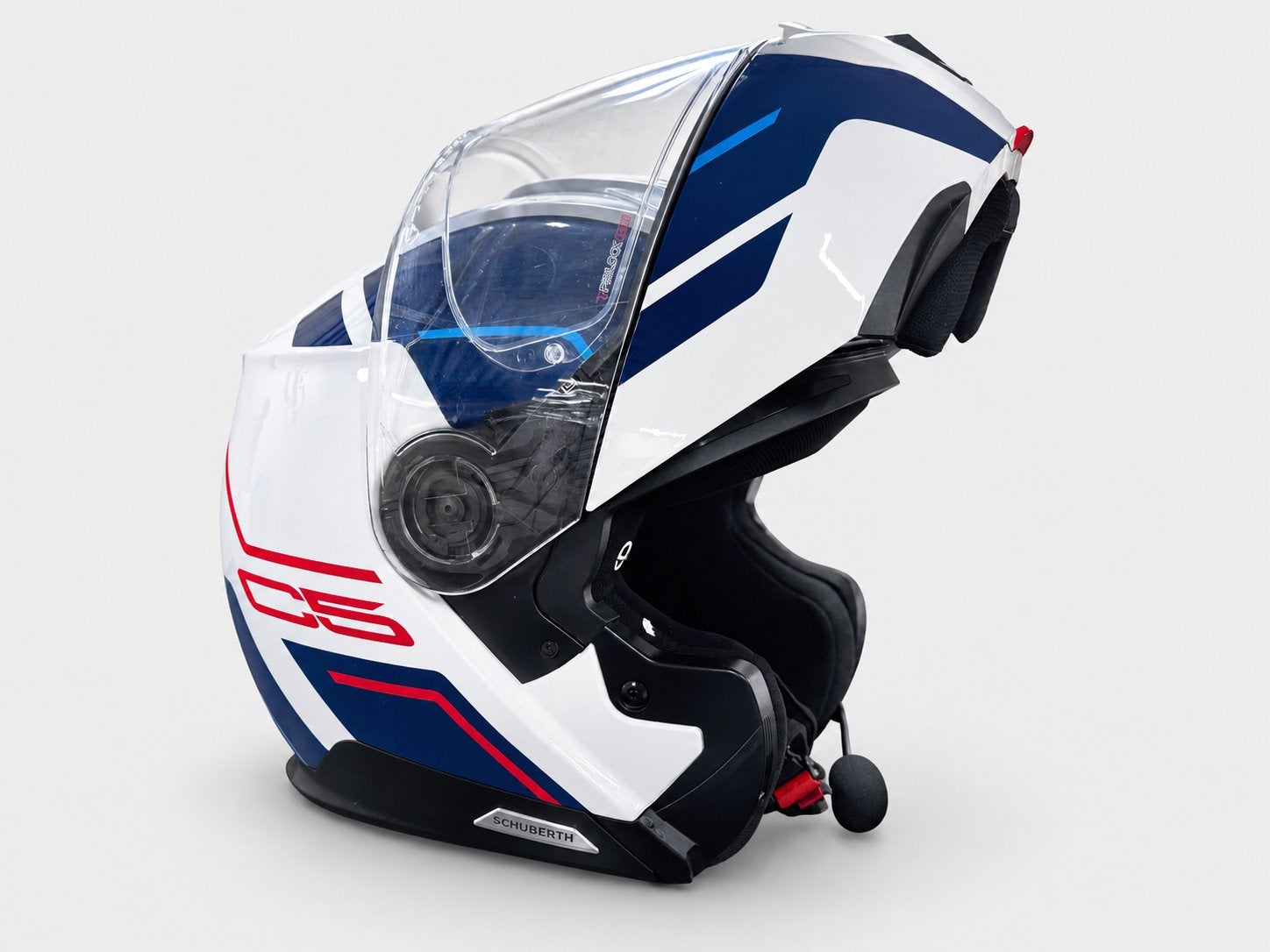 Schuberth C5 Master White/Blue maat L + SC2 Sena, Overige merken, Systeemhelm, Ophalen of Verzenden, L